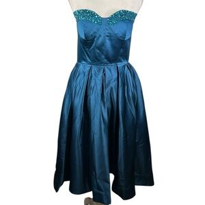 Suzhou Deep Jade Satin Sequin Fit & Flare Evening Strapless Dress Size 4 New!